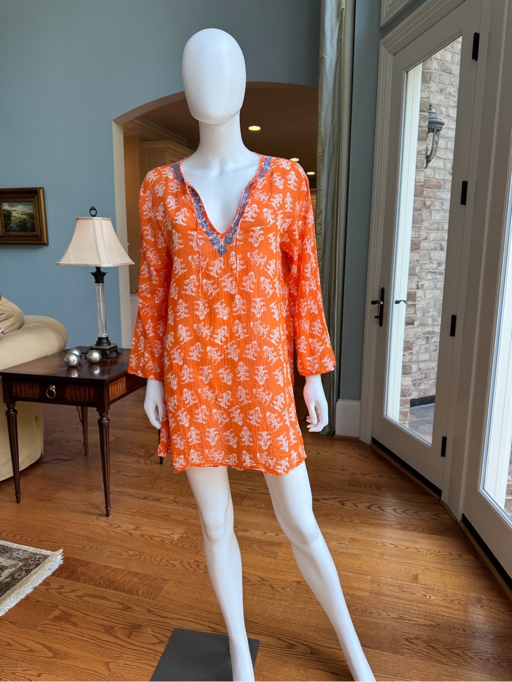 Rock flower paper Orange V-Neck Printed Tunic Dress
